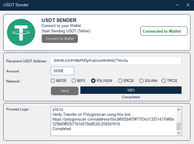 Fake usdt/tether sender (PC)